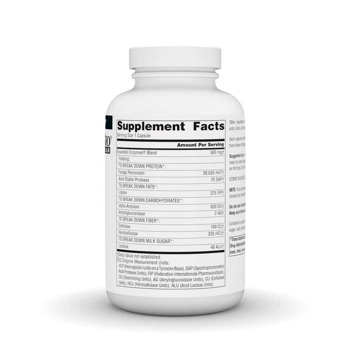 Source Naturals Essential Enzymes capsules in hand symbolizing convenient daily dosage.