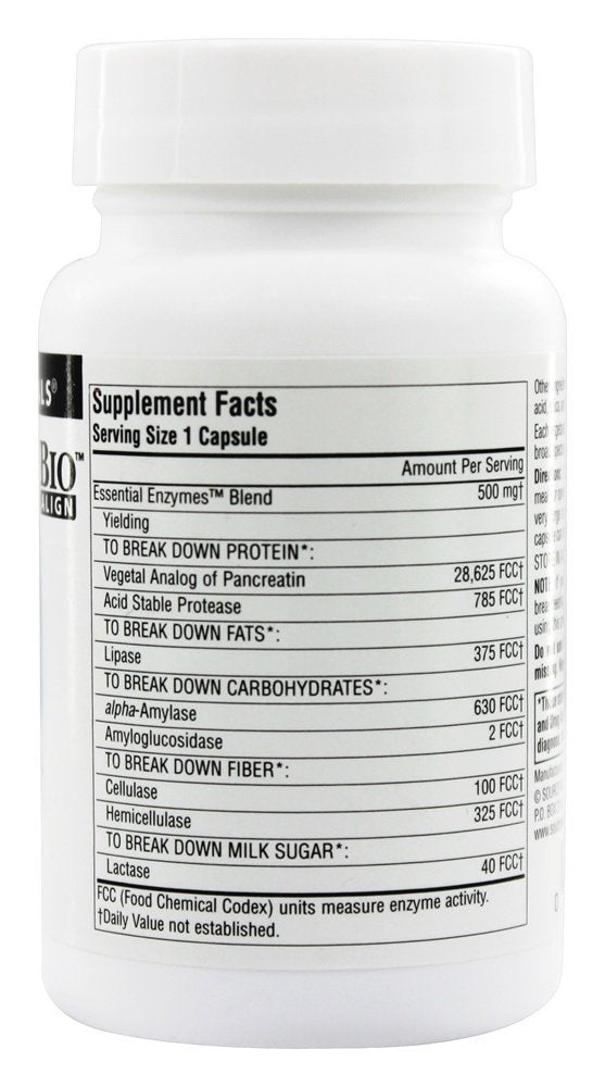 Source Naturals Essential Enzymes Vegetarian 60-count packaging suggests daily use