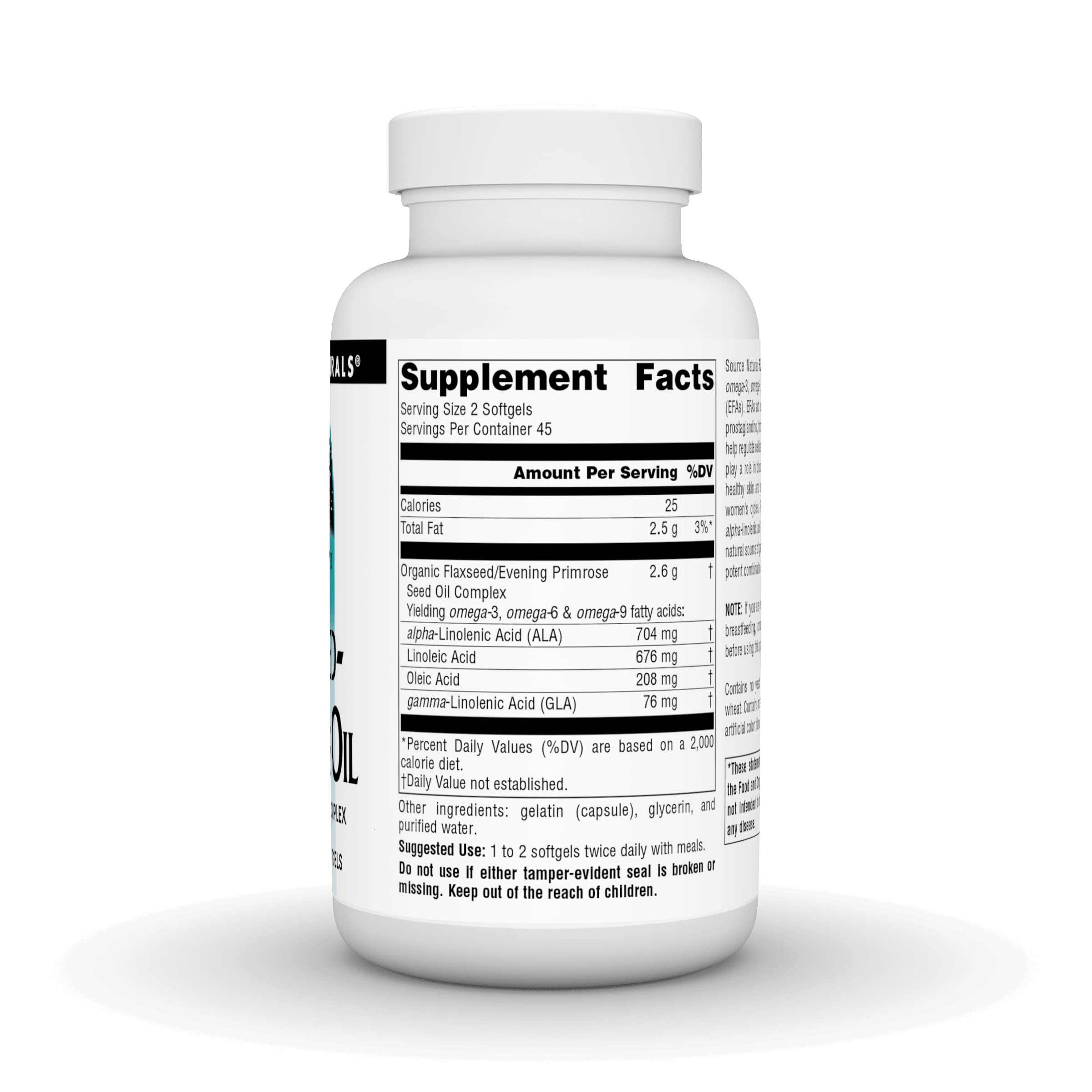 Closeup of Source Naturals flax seed-primrose oil softgels