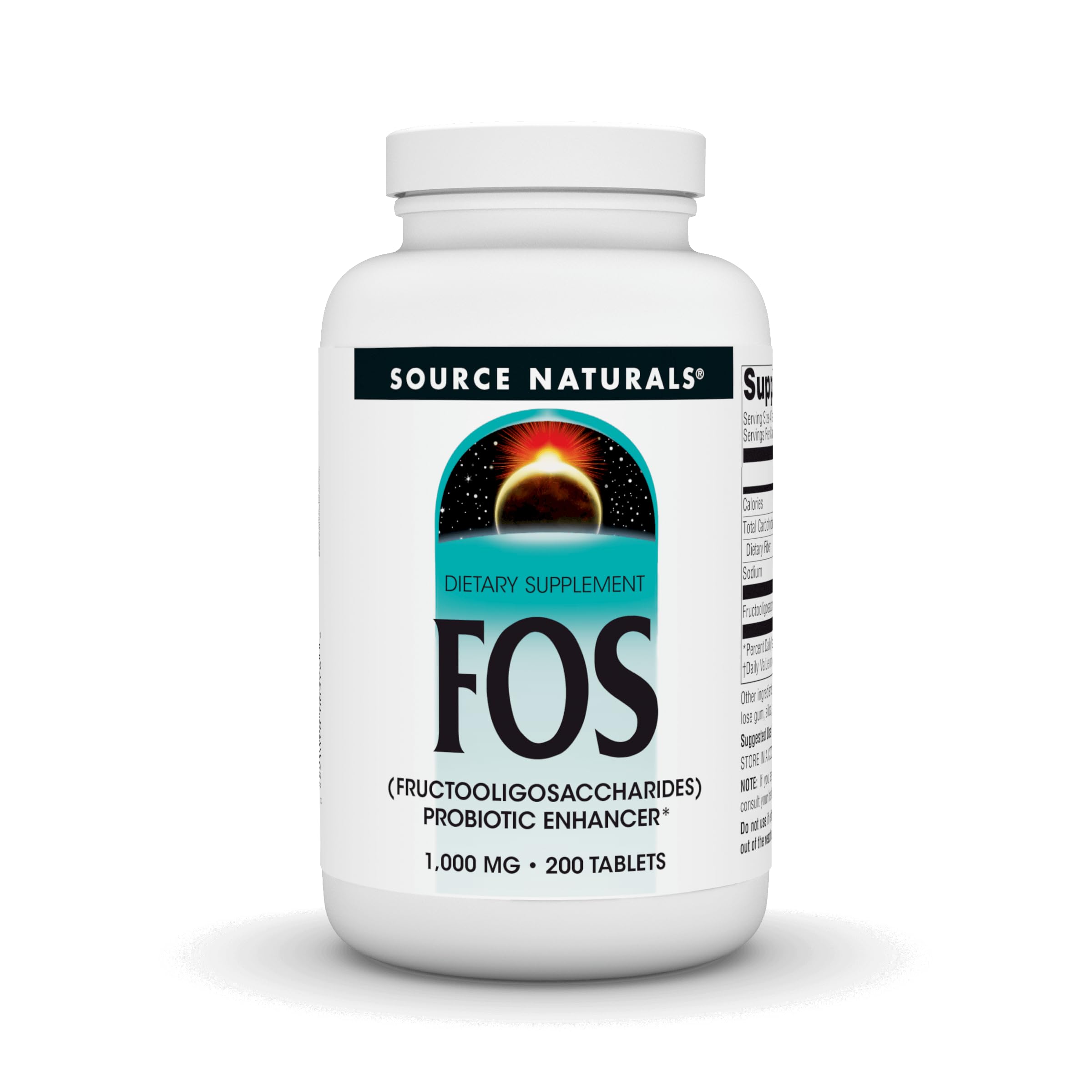 Source Naturals FOS bottle front for gut flora support