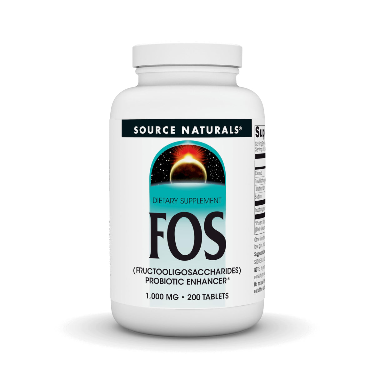 Source Naturals FOS bottle front for gut flora support