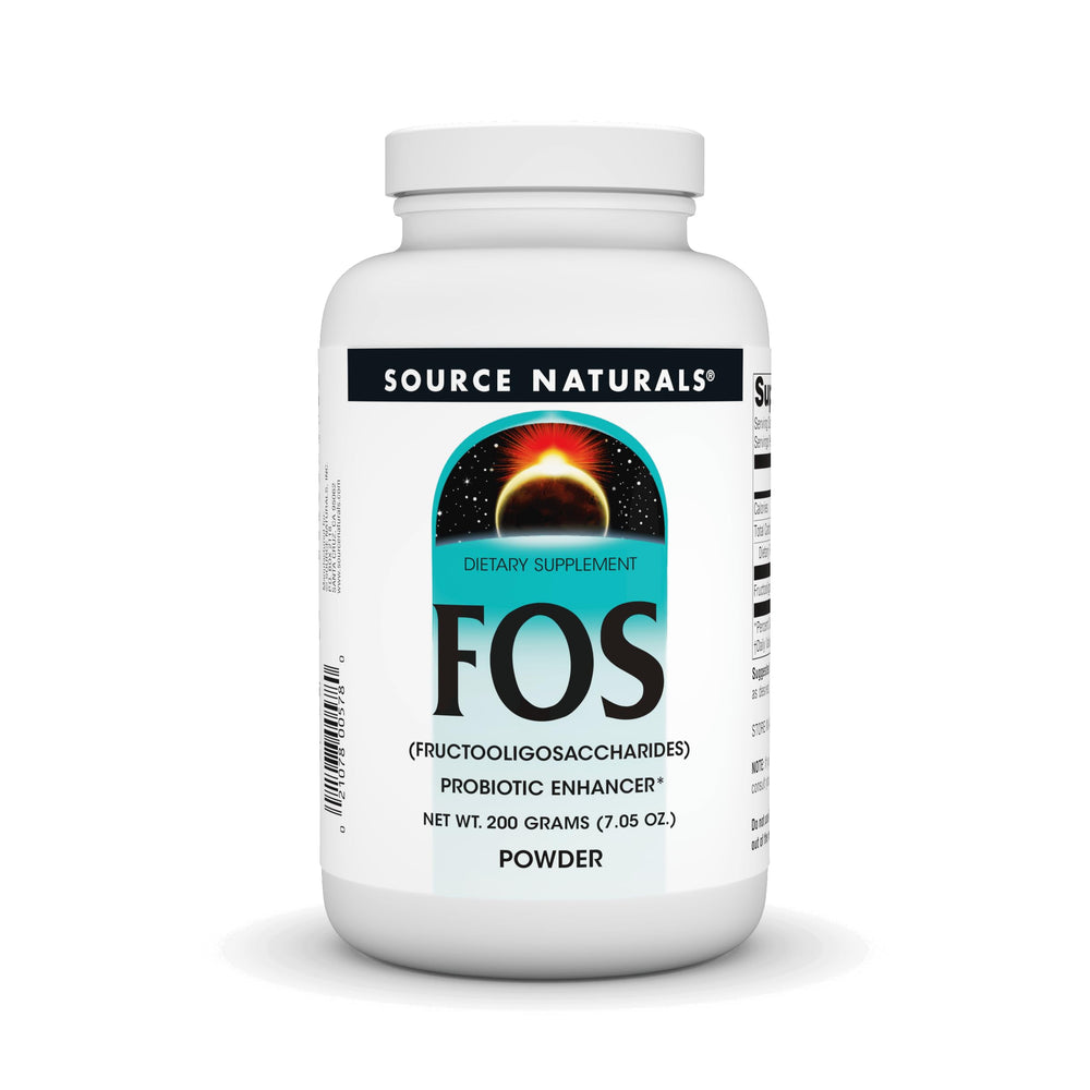 Source Naturals FOS powder packaging close-up for daily gut support
