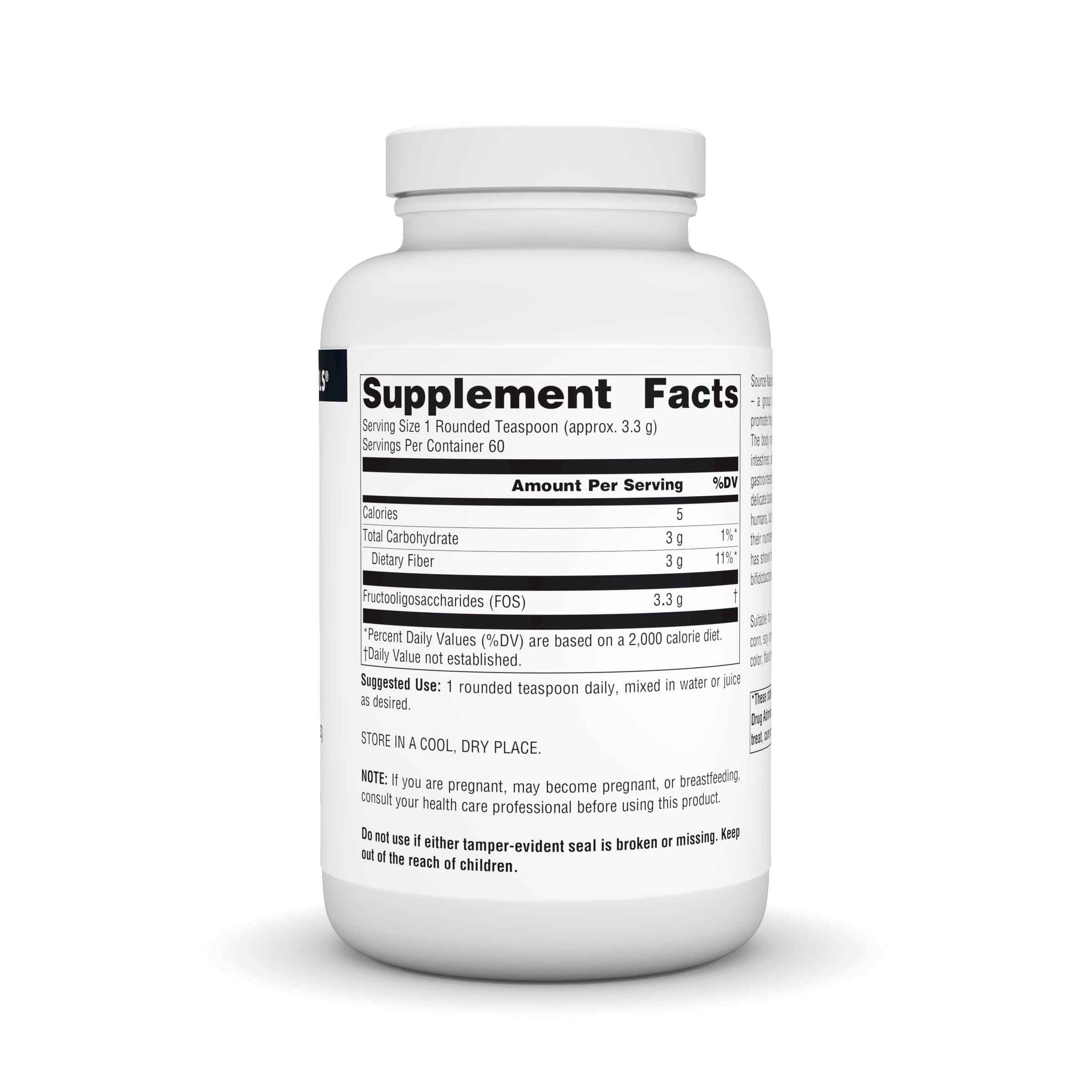 Source Naturals FOS powder with scoop demonstrating convenient daily use