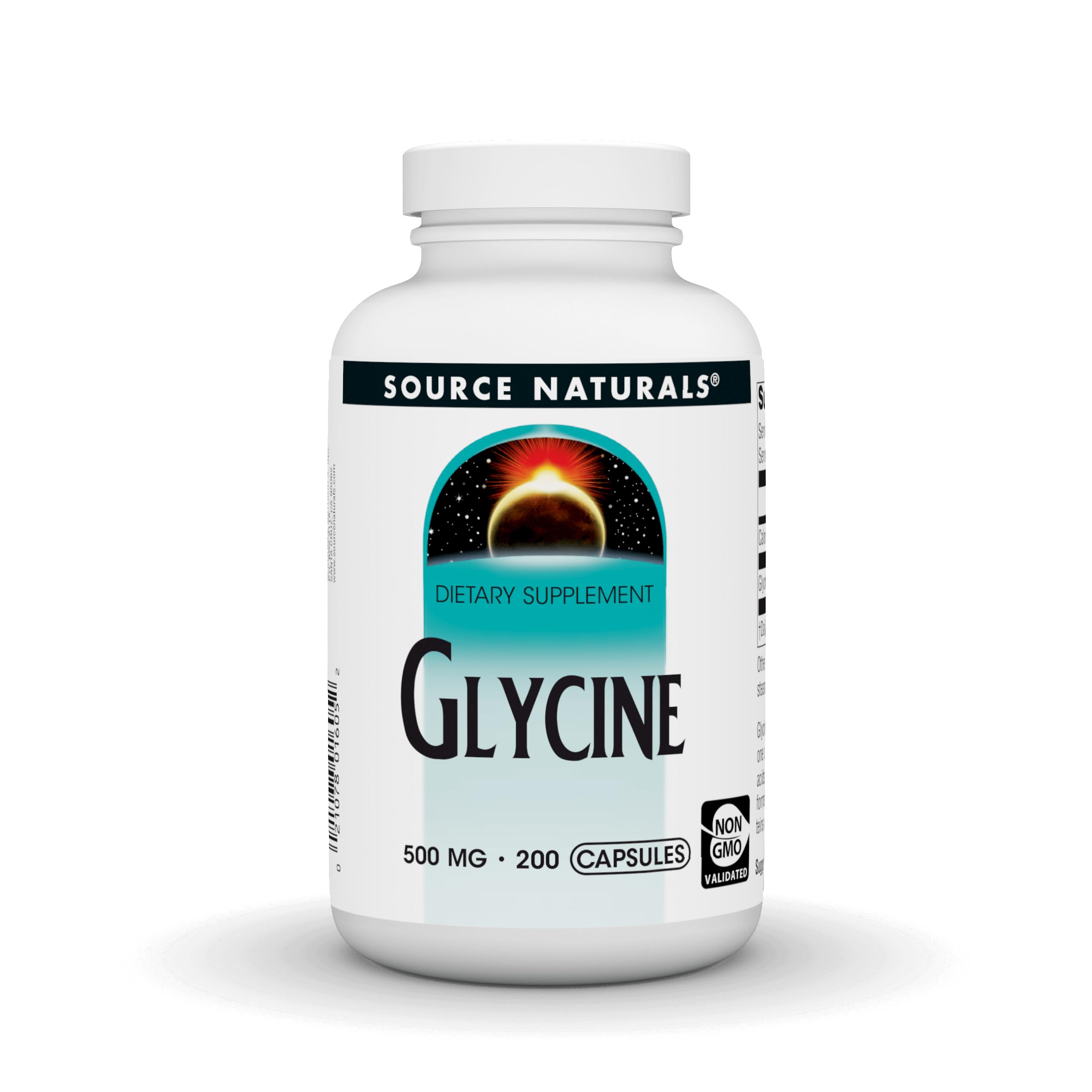 Source Naturals Glicina 500 mg en botella, apoyo a la síntesis de proteínas.