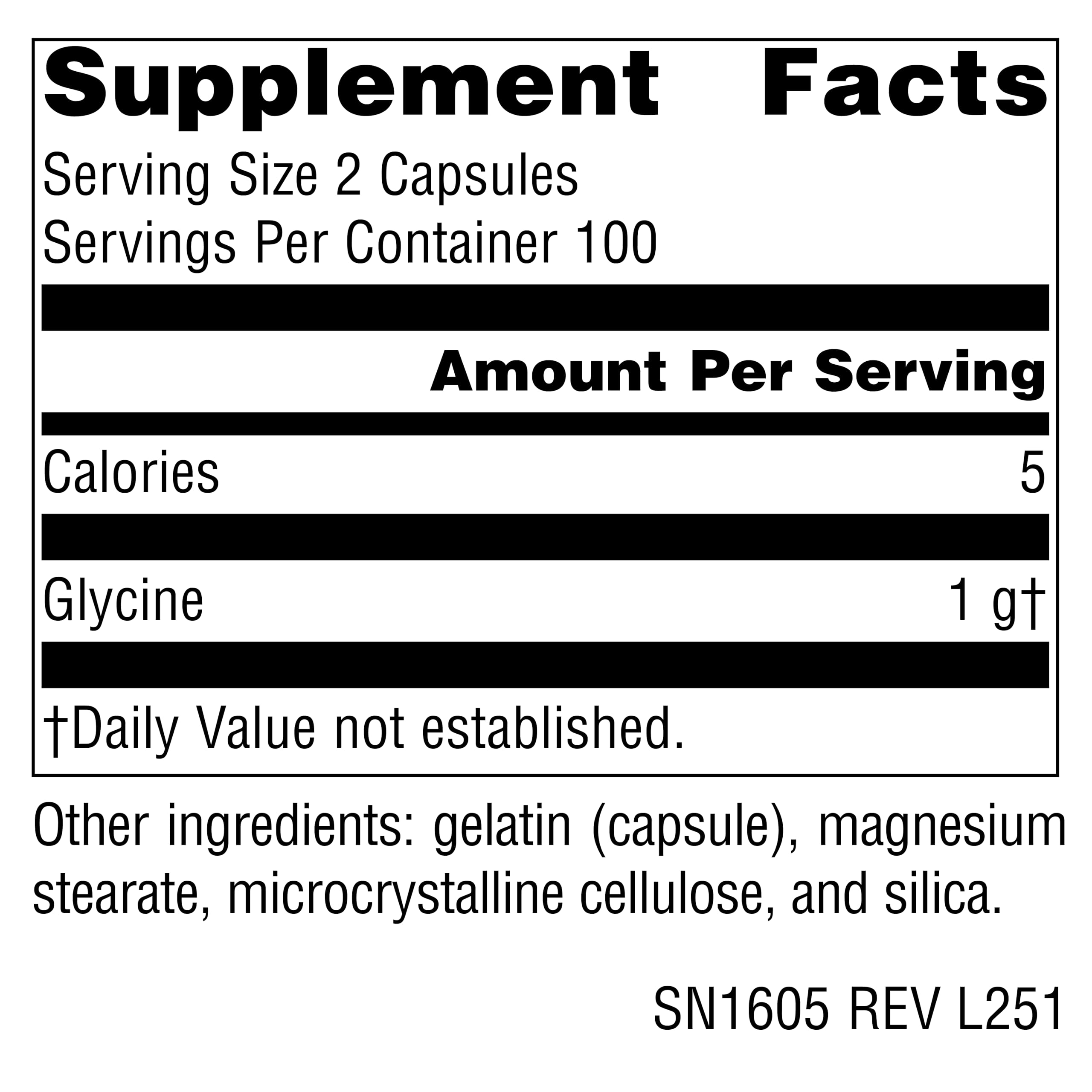 Source Naturals Glicina 500 mg cápsulas, uso diario para apoyo proteico.