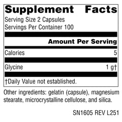 Source Naturals Glicina 500 mg cápsulas, uso diario para apoyo proteico.