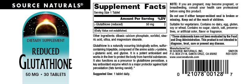 Source Naturals Glutathione bottle front with label close-up, showcasing trusted US manufacturing.