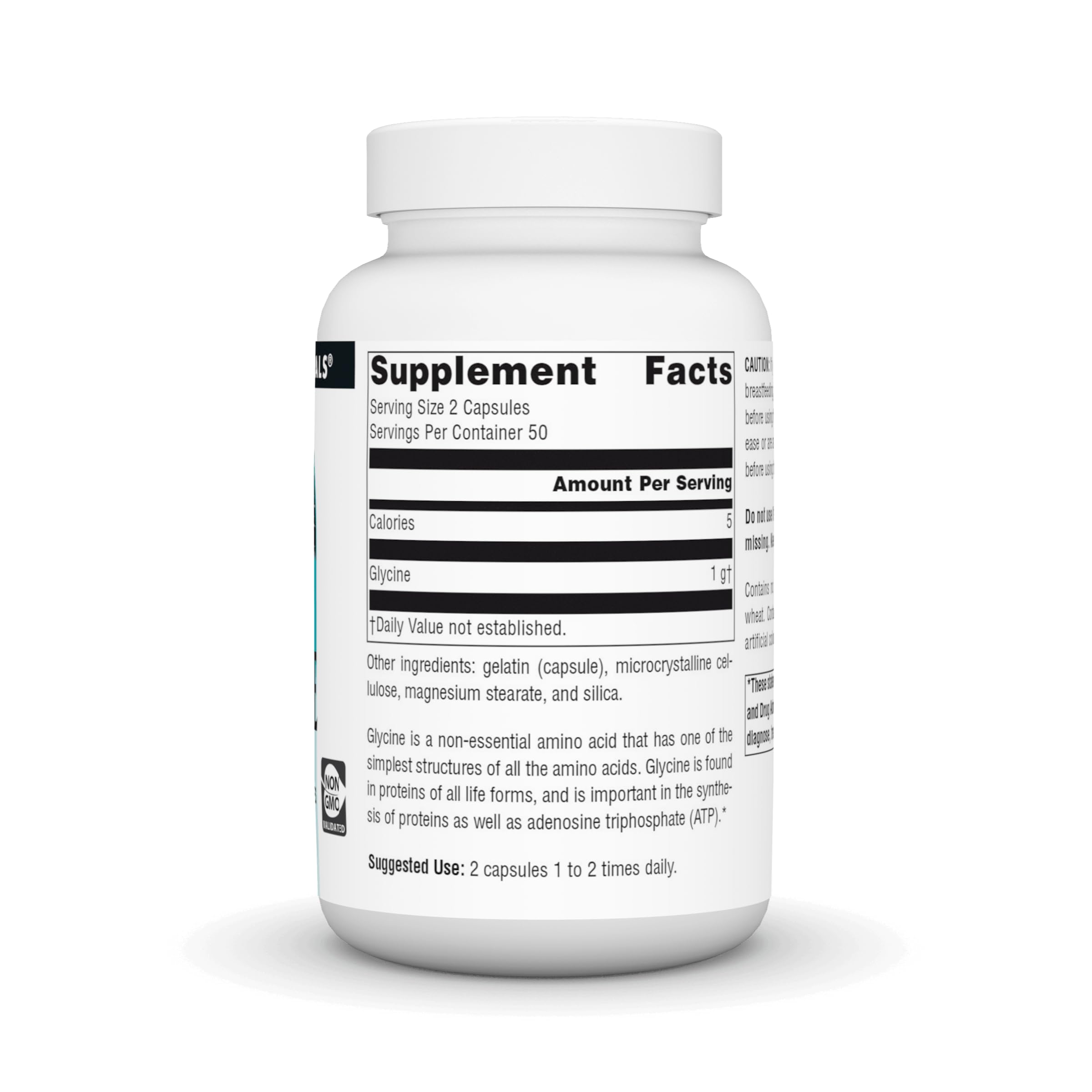 Source Naturals Glycine 500 mg front label view highlighting product details and size.