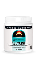 Source Naturals Glycine powder container with scoop for easy daily mixing.