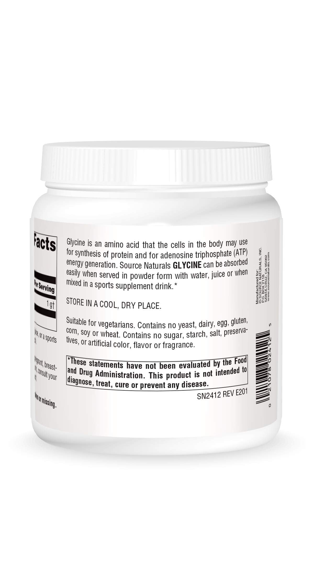Source Naturals Glycine powder being stirred into water for convenient hydration.