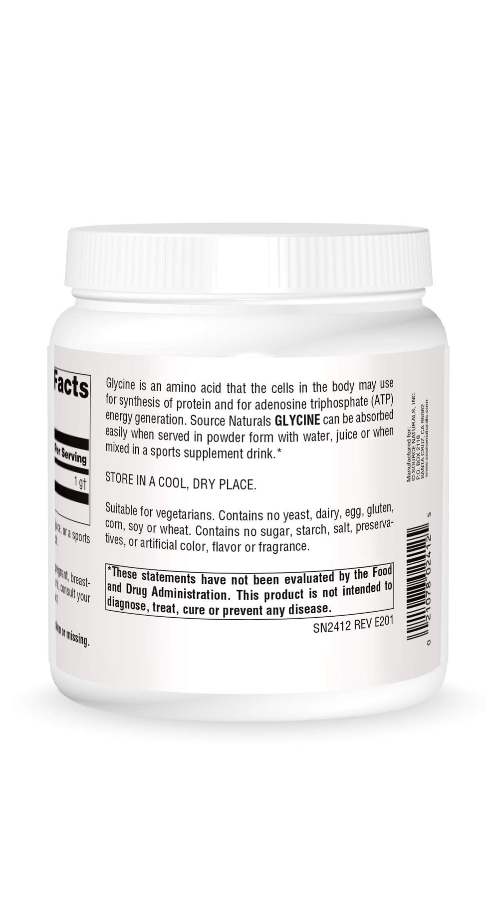 Source Naturals Glycine powder being stirred into water for convenient hydration.
