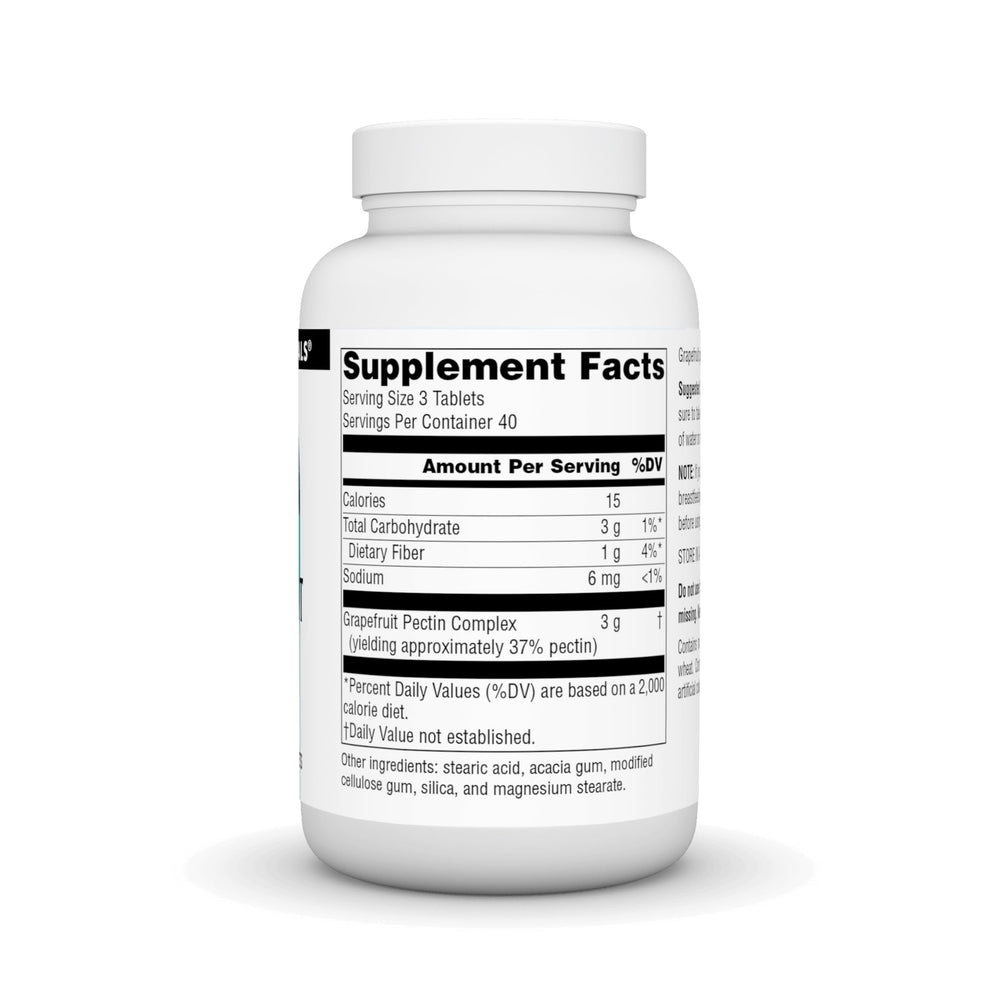 Source Naturals Grapefruit Pectin label close-up with ingredients for fiber awareness.