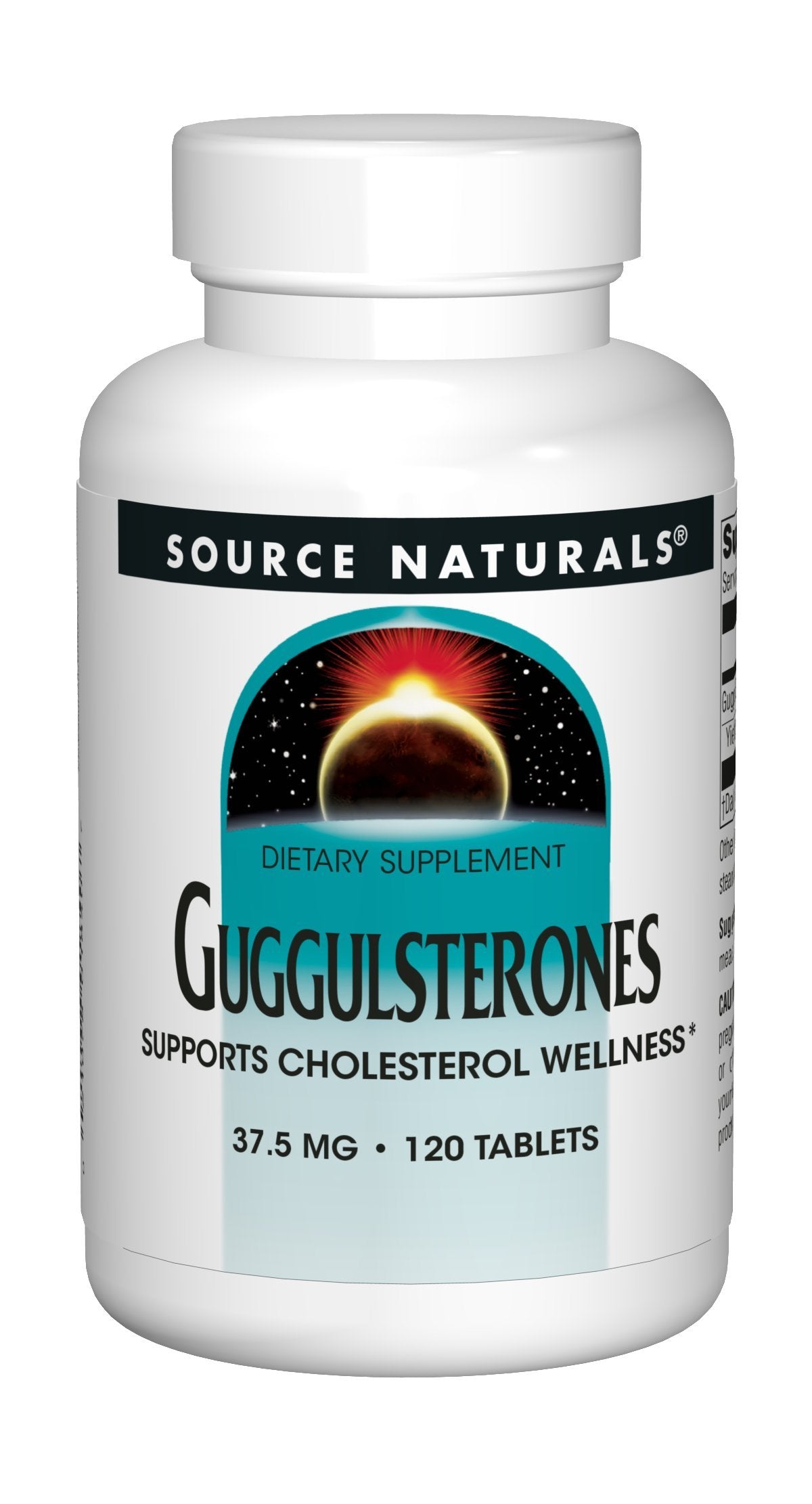 Source Naturals Guggulsterones bottle with tablets for healthy fats balance.