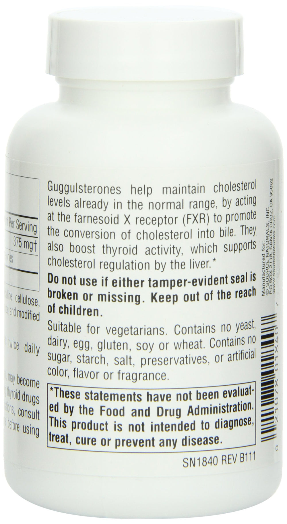 Product packaging of Source Naturals Guggulsterones for reliable daily use.