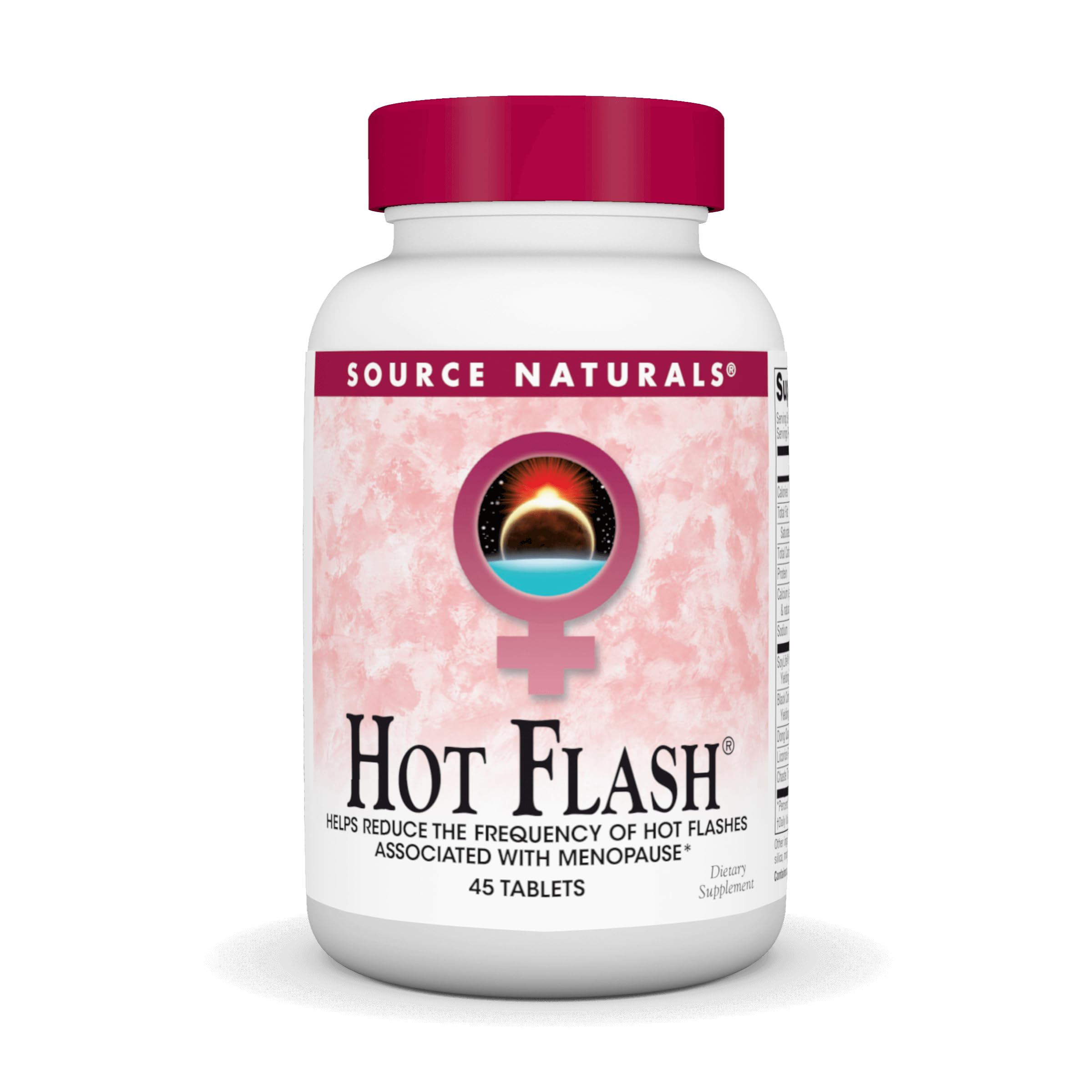 Source Naturals Hot Flash bottle front shows a plant-based option for menopausal comfort.