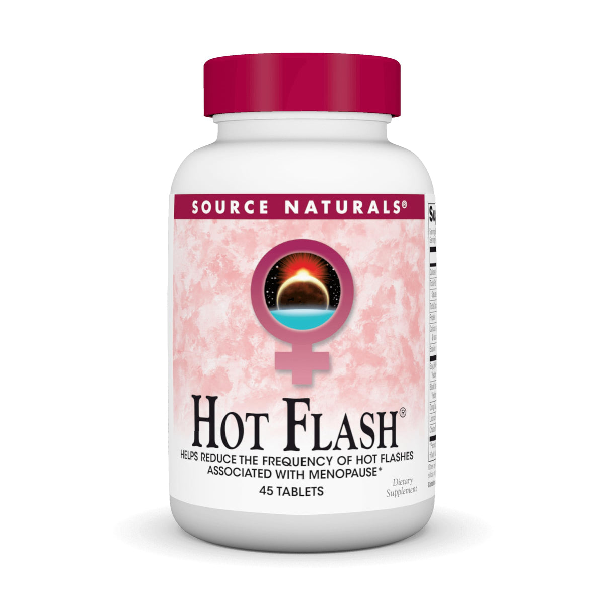 Source Naturals Hot Flash bottle front shows a plant-based option for menopausal comfort.