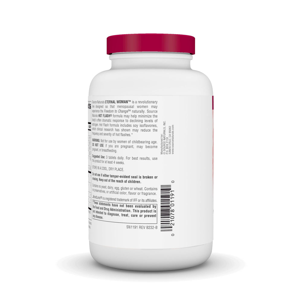 Source Naturals Hot Flash label highlighting non-GMO soy ingredients.