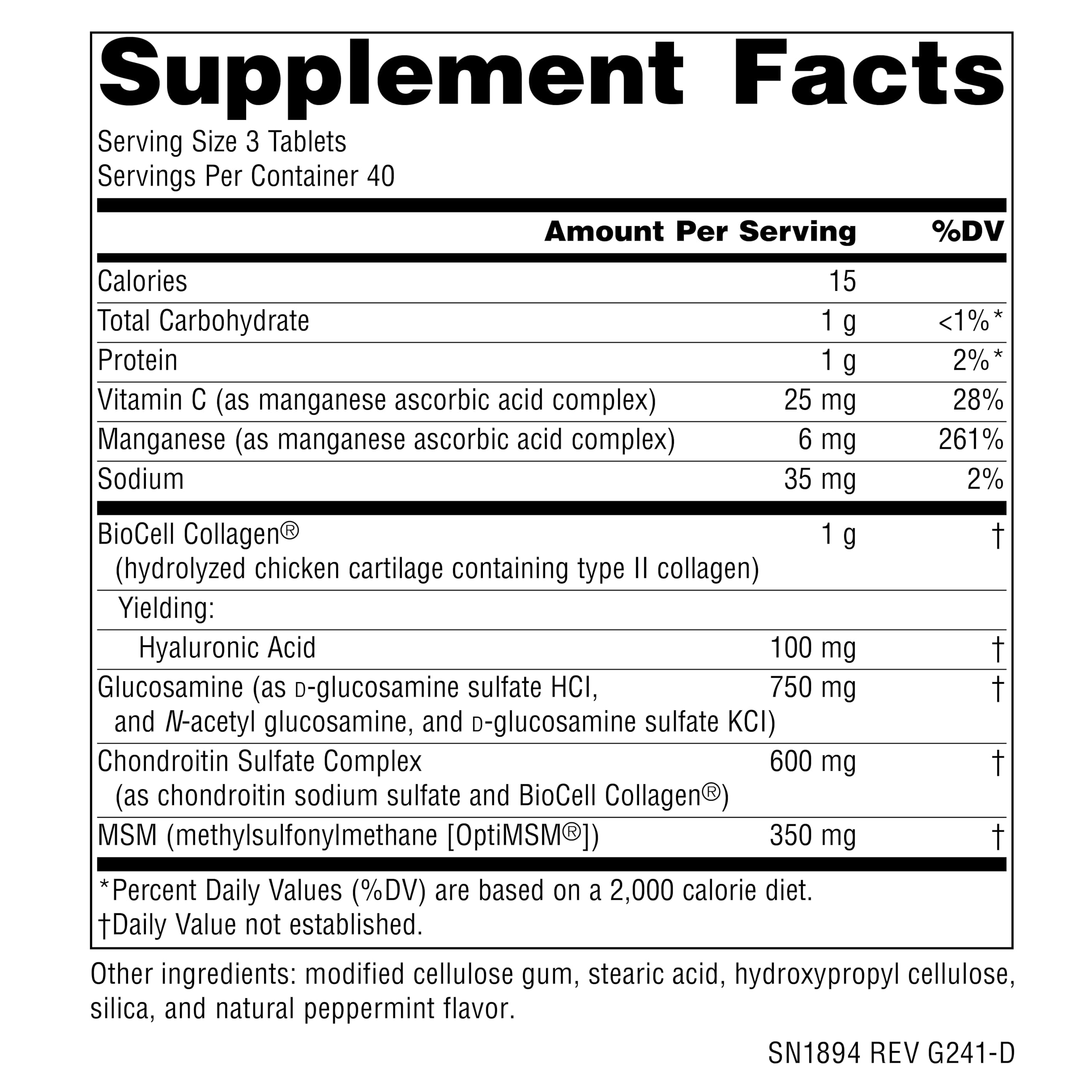 Source Naturals Hyaluronic Joint Complex bottle close-up with dosage information for easy intake.