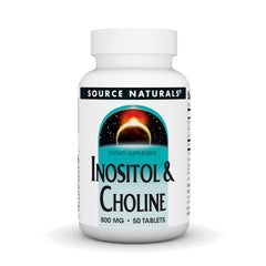 Source Naturals Inositol & Choline 800 mg bottle closeup for daily nerve support.