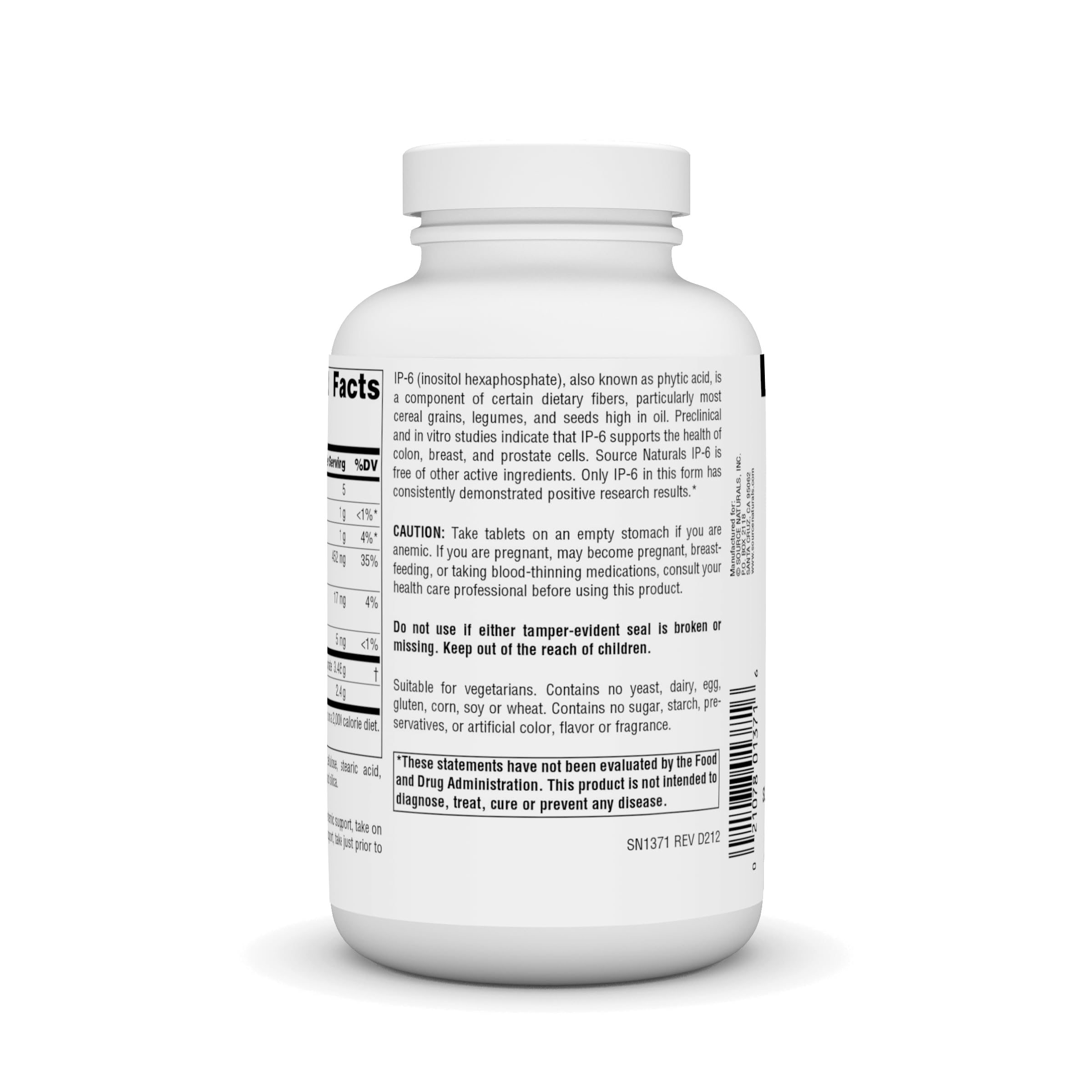Source Naturals IP-6 tablets stacked, illustrating a potent 2400 mg dose per three tablets