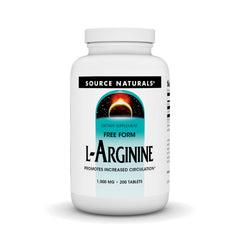 Source Naturals L-Arginine Free Form 1000 mg bottle front with clear dosage label for easy shopping