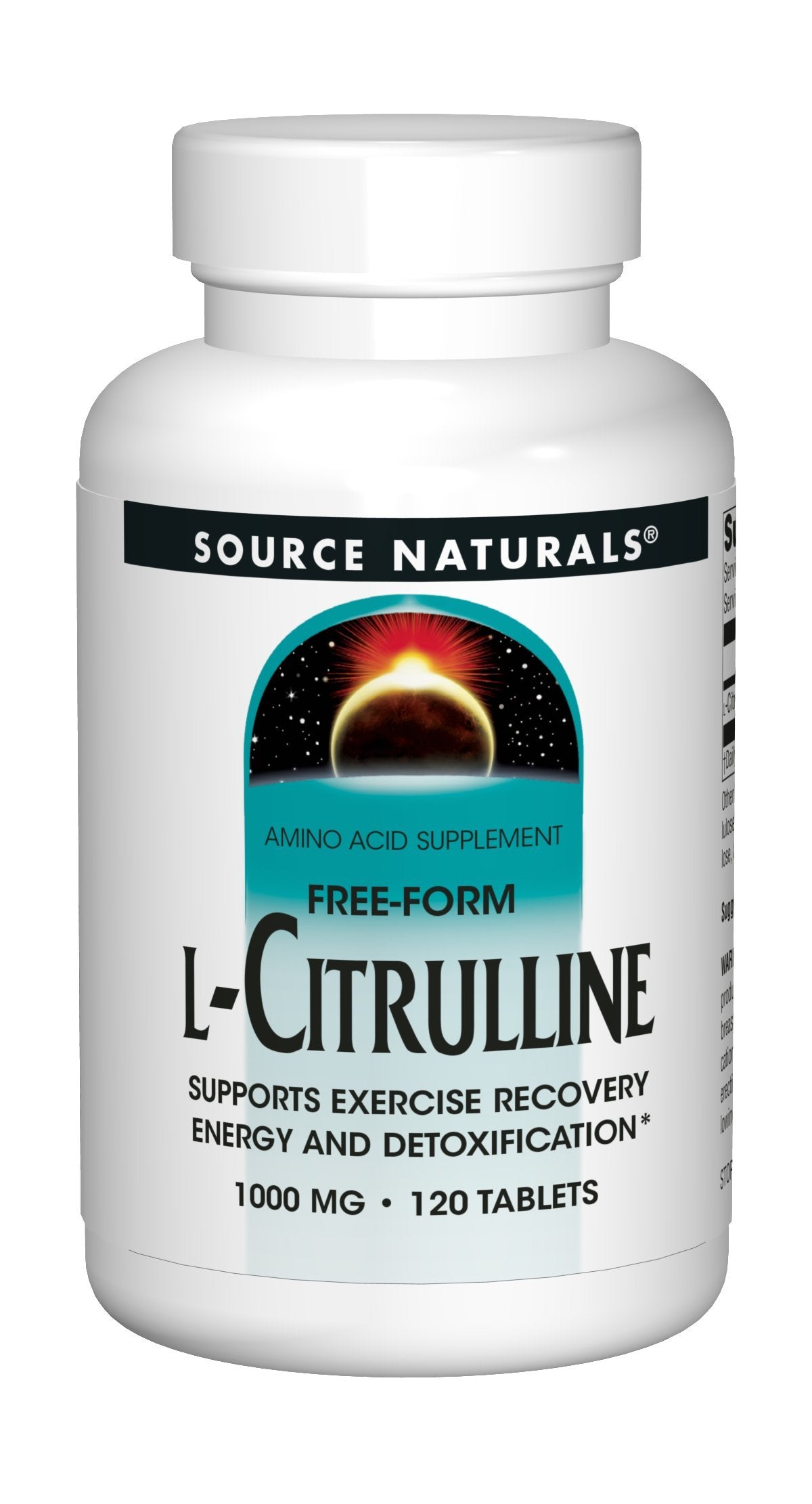 Source Naturals L-Citrulline tablets close-up shows uniform shapes.