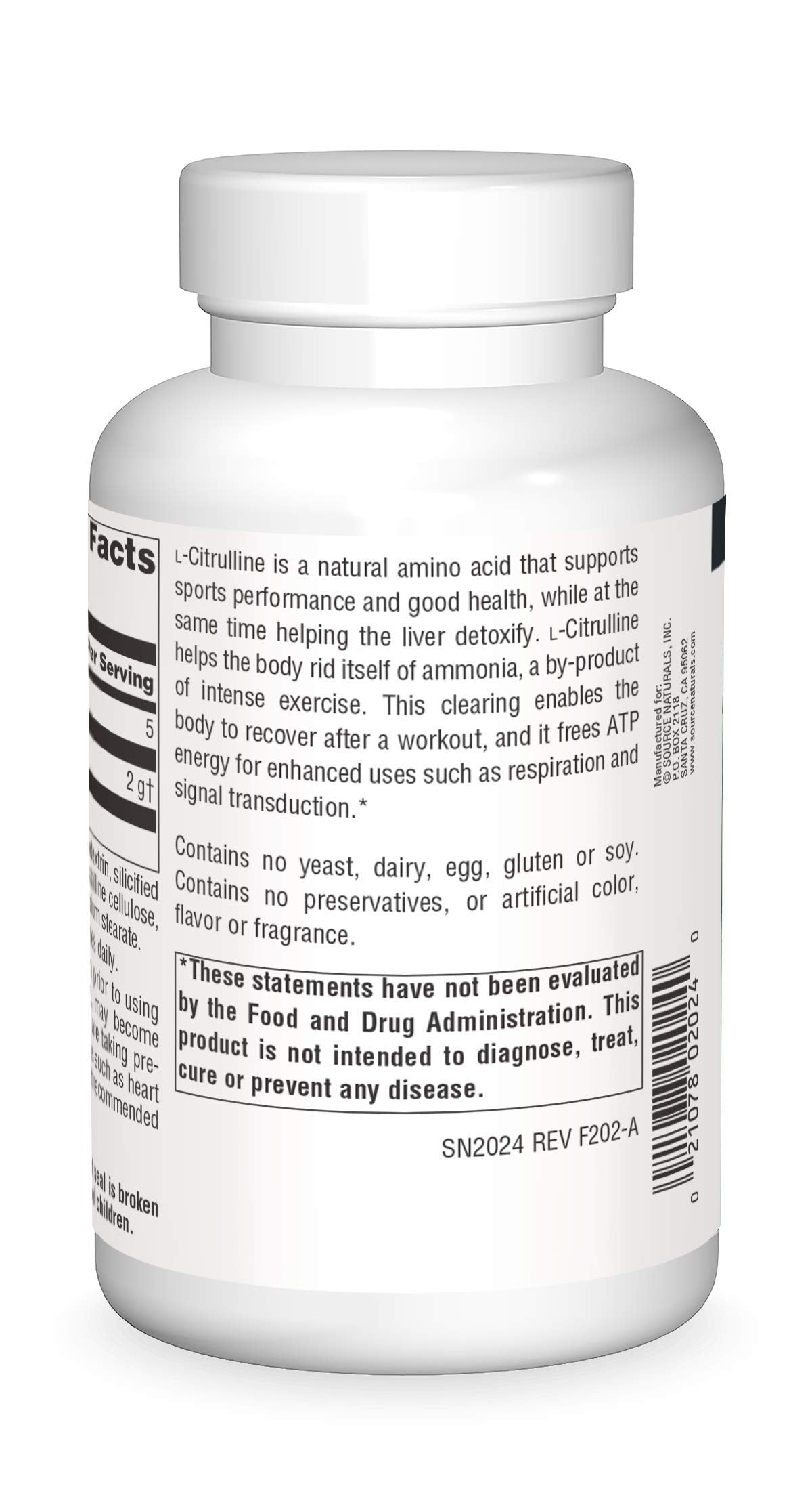 Source Naturals L-Citrulline label shows ingredients and daily dosage.