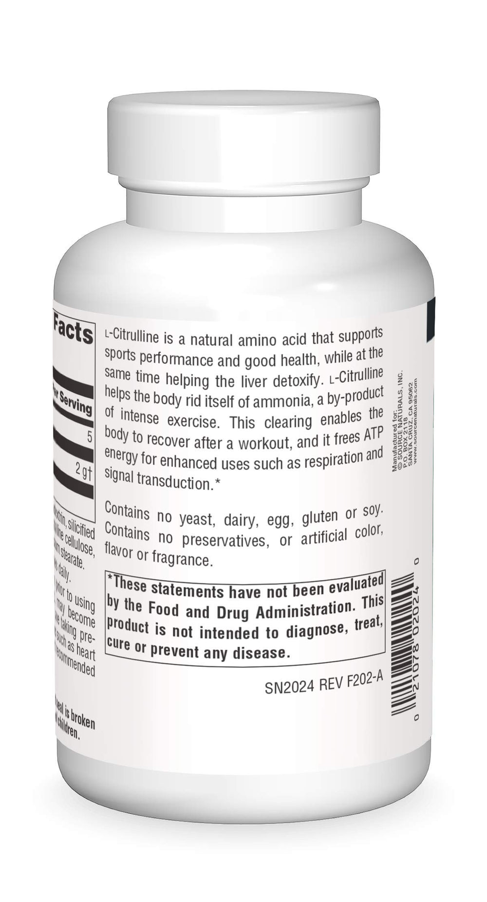Source Naturals L-Citrulline label shows ingredients and daily dosage.