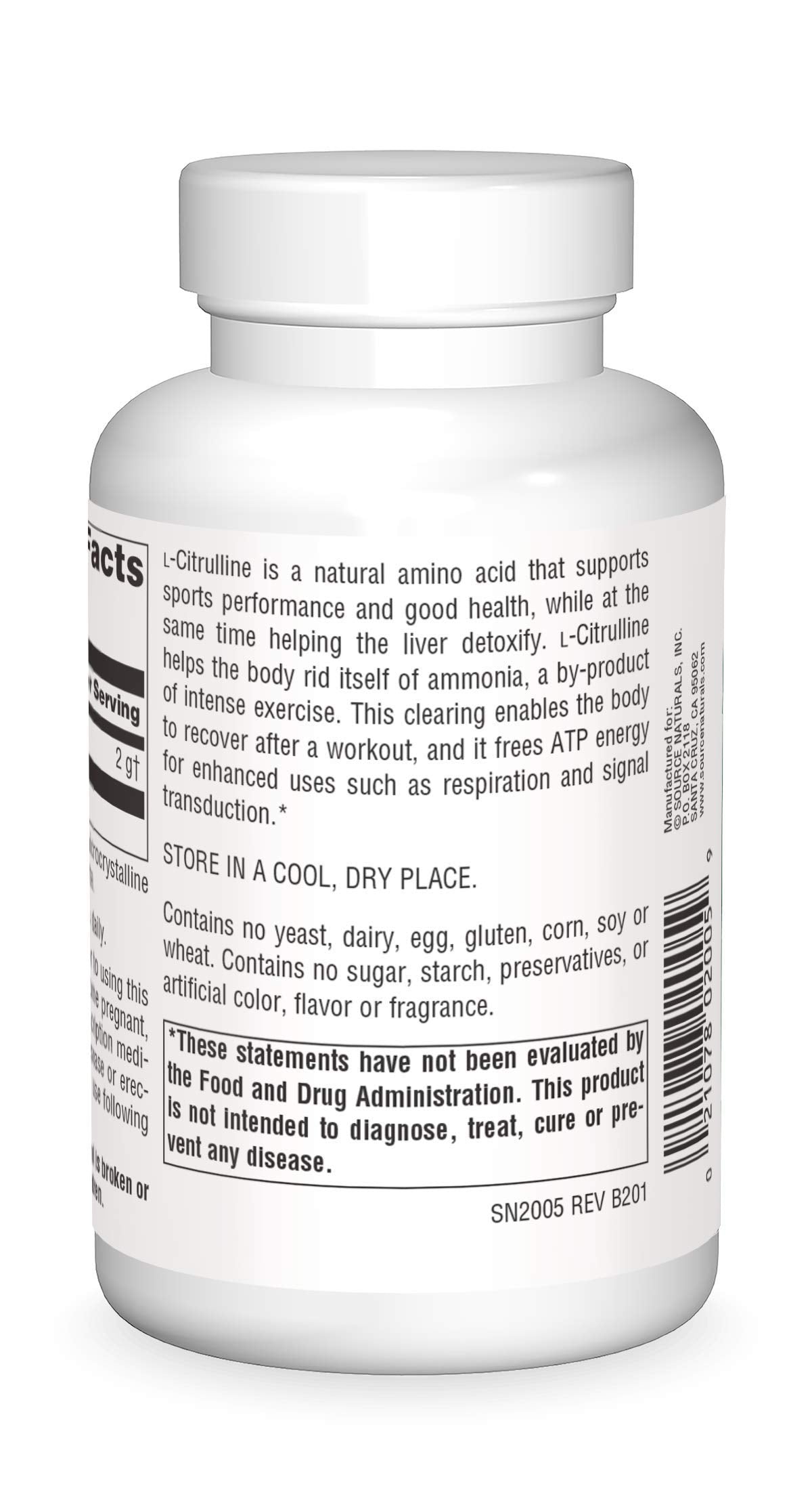 Source Naturals L-Citrulline bottle packaging highlights US-made quality.