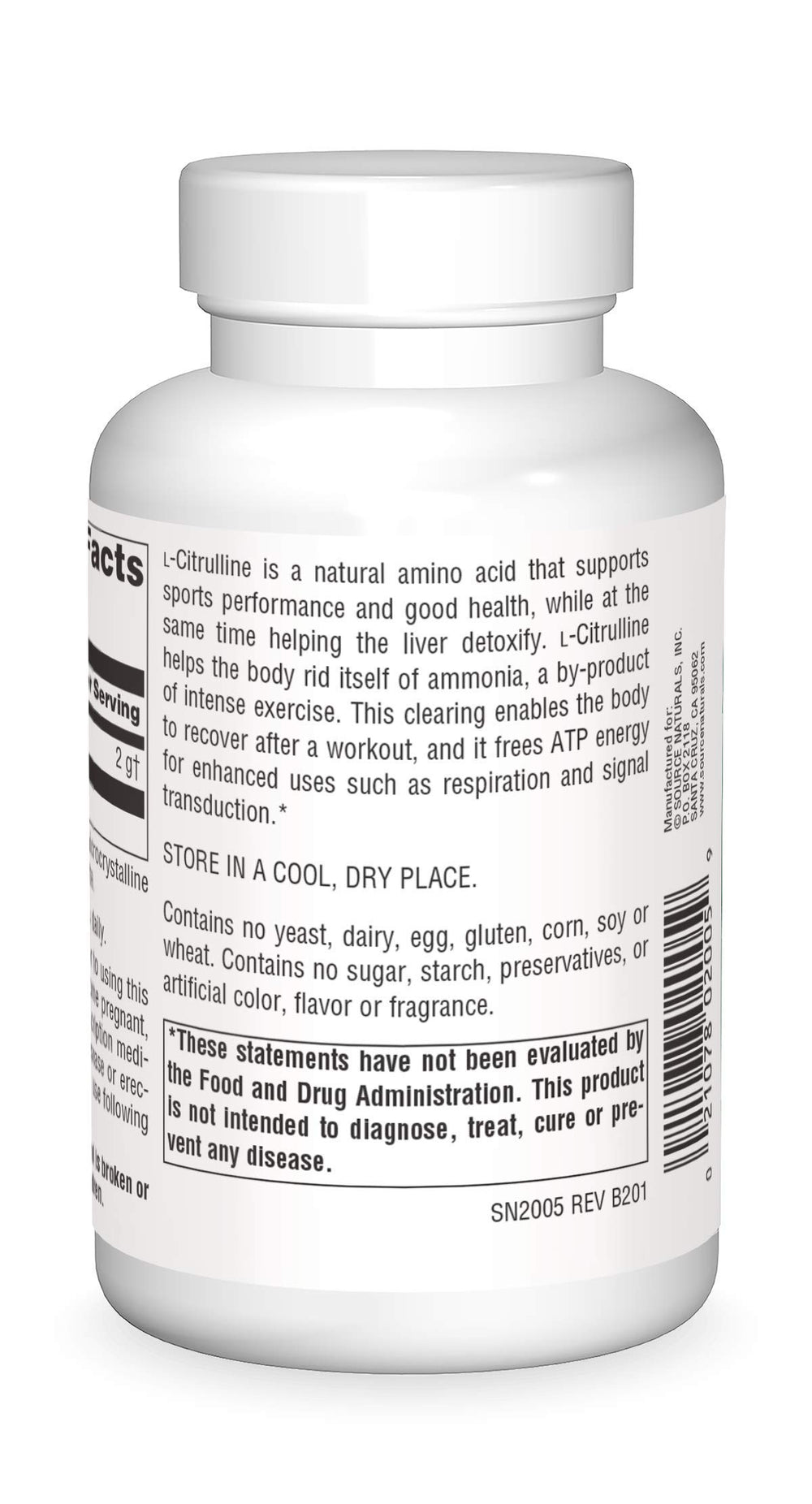 Source Naturals L-Citrulline bottle packaging highlights US-made quality.