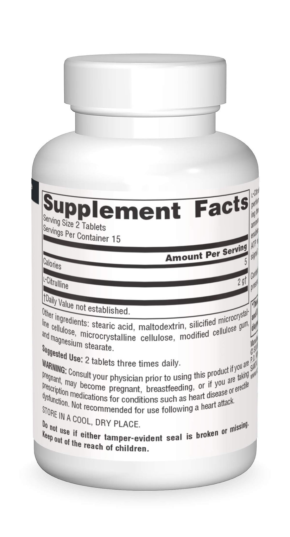 Source Naturals L-Citrulline packaging highlights detox and recovery benefits.
