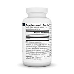 L-Proline powder scoop beside bottle for easy daily dosing.