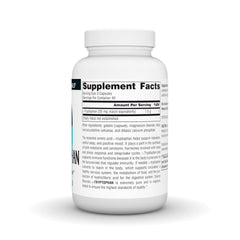 Source Naturals L-Tryptophan capsules closeup showing 500 mg dosage for daily use.