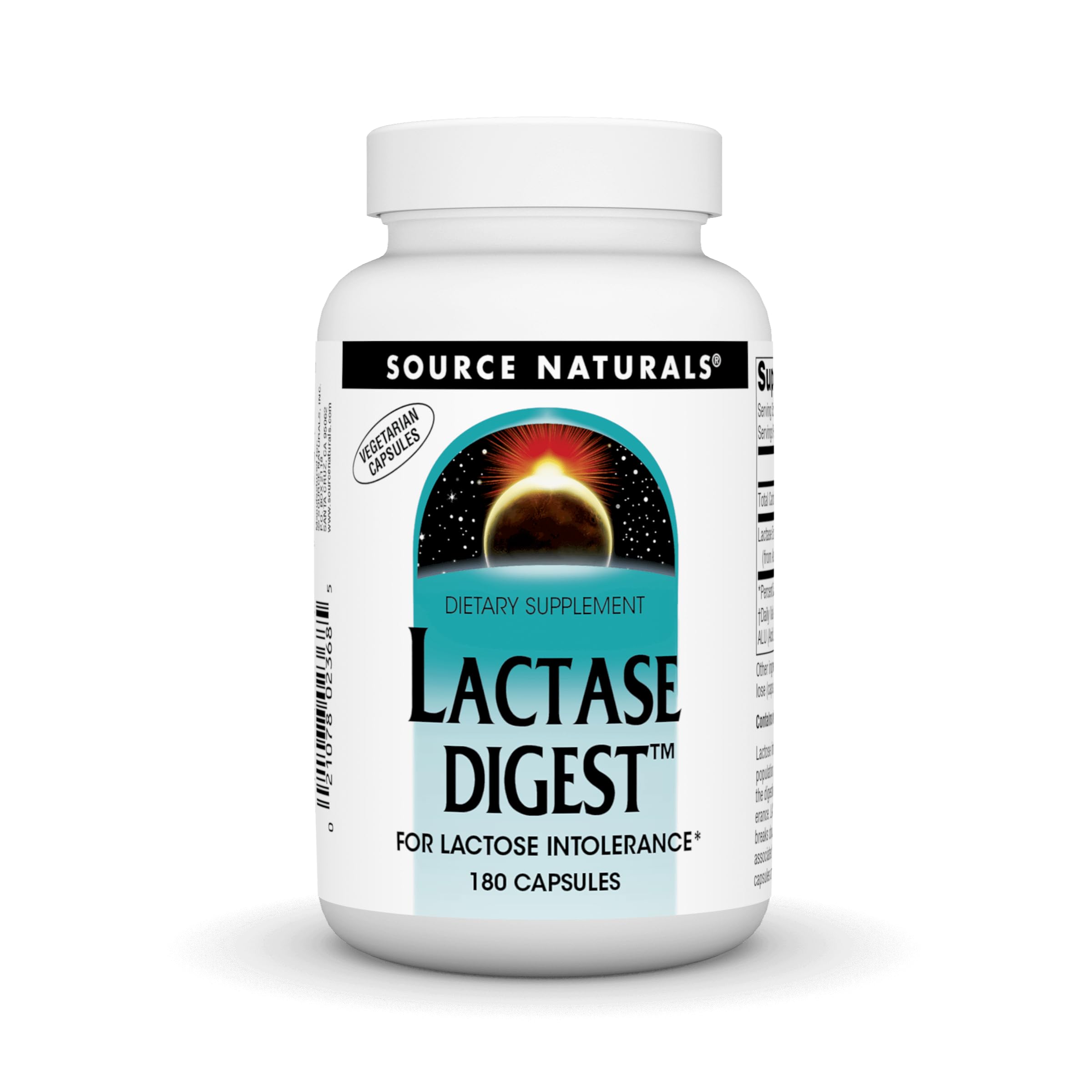 Source Naturals Lactase Digest bottle with capsules for dairy meals.