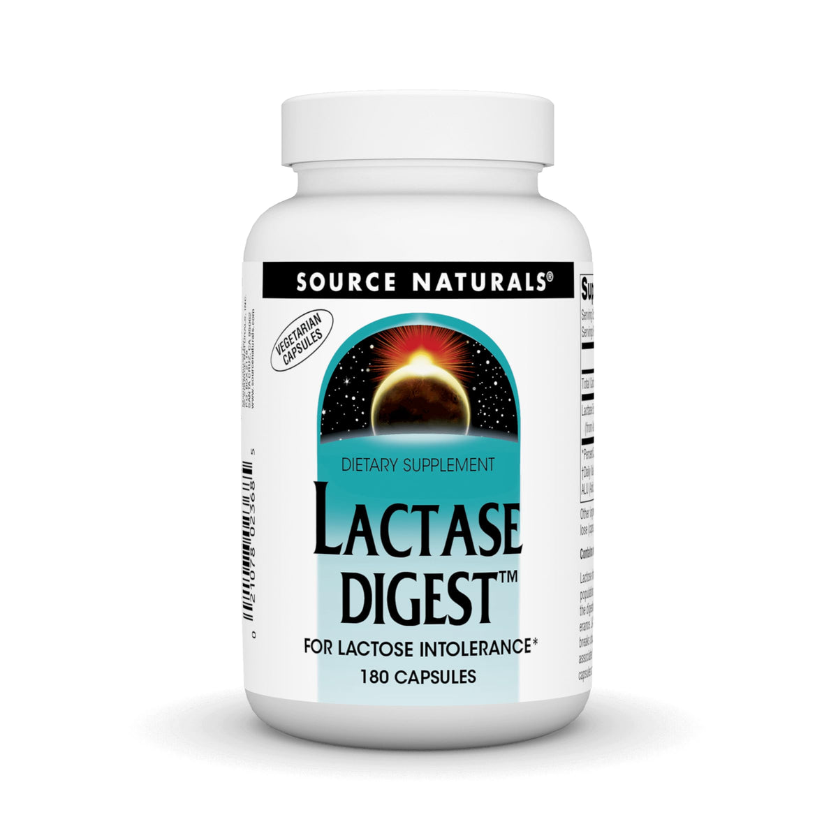 Source Naturals Lactase Digest bottle with capsules for dairy meals.