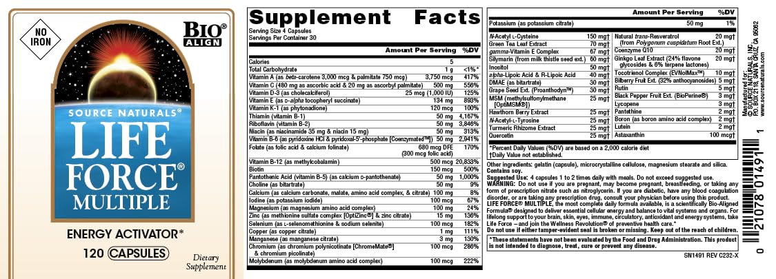 Source Naturals Life Force Iron Free CoQ10 close-up with antioxidants.