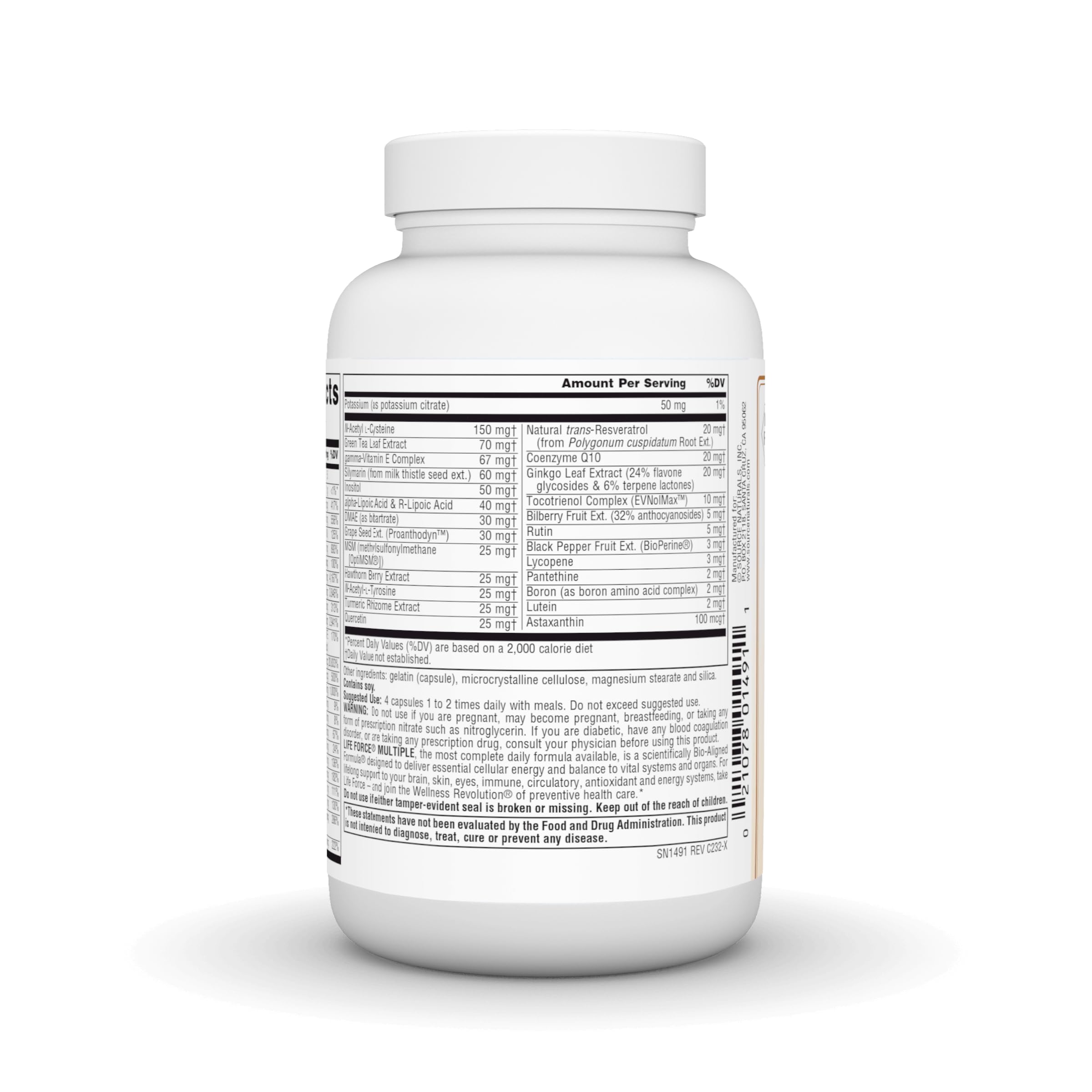 Source Naturals Life Force Iron Free label showing balanced vitamin blend.
