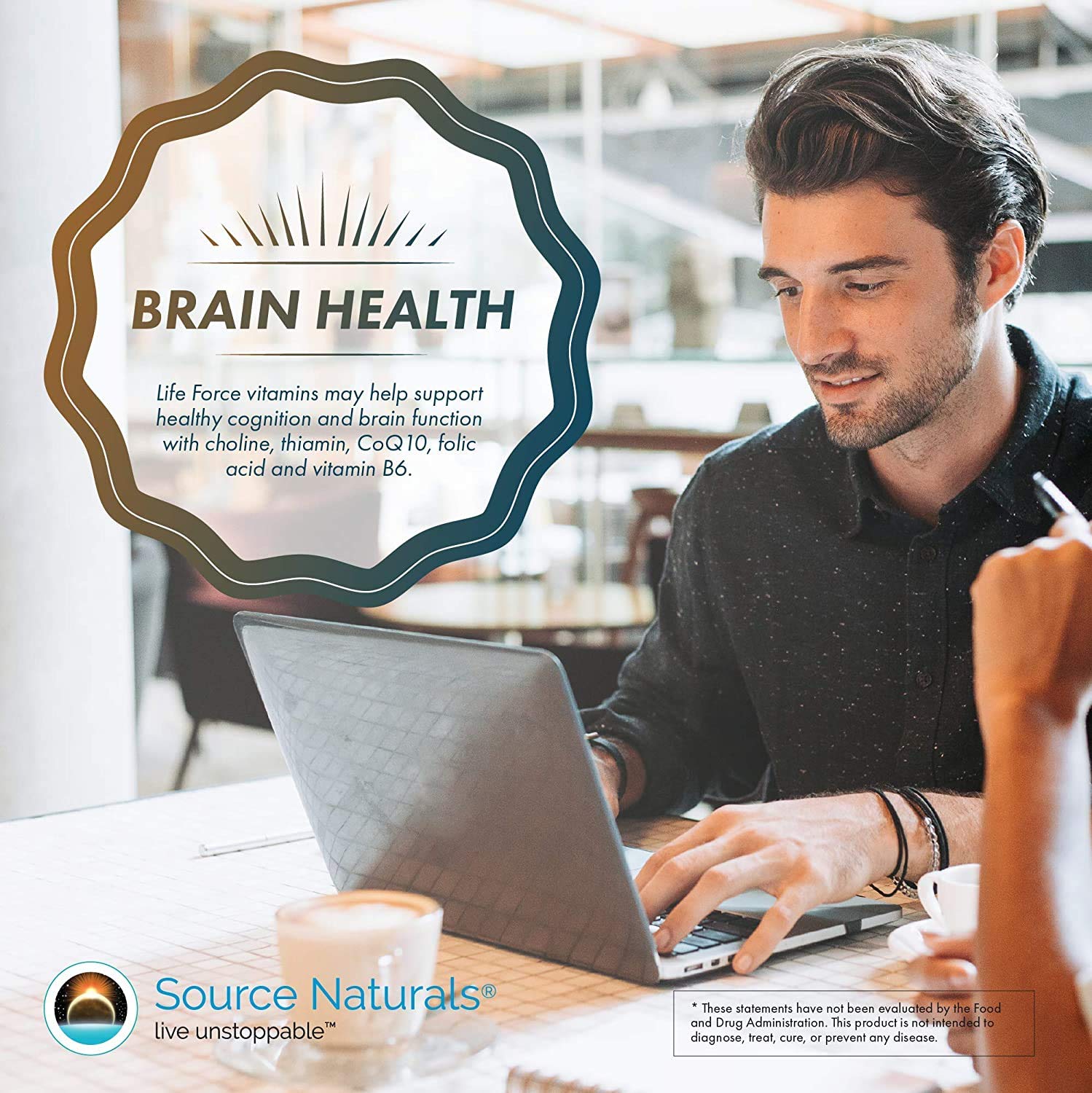 Source Naturals Life Force Multiple bottle on desk for easy accessibility