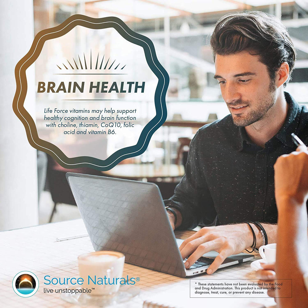 Source Naturals Life Force Multiple bottle on desk for easy accessibility