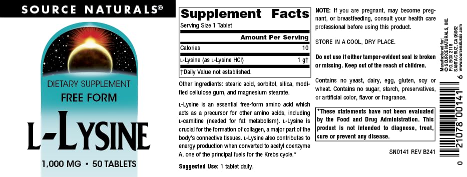 Pouring Source Naturals L-Lysine Free Form bottle into a glass for daily intake