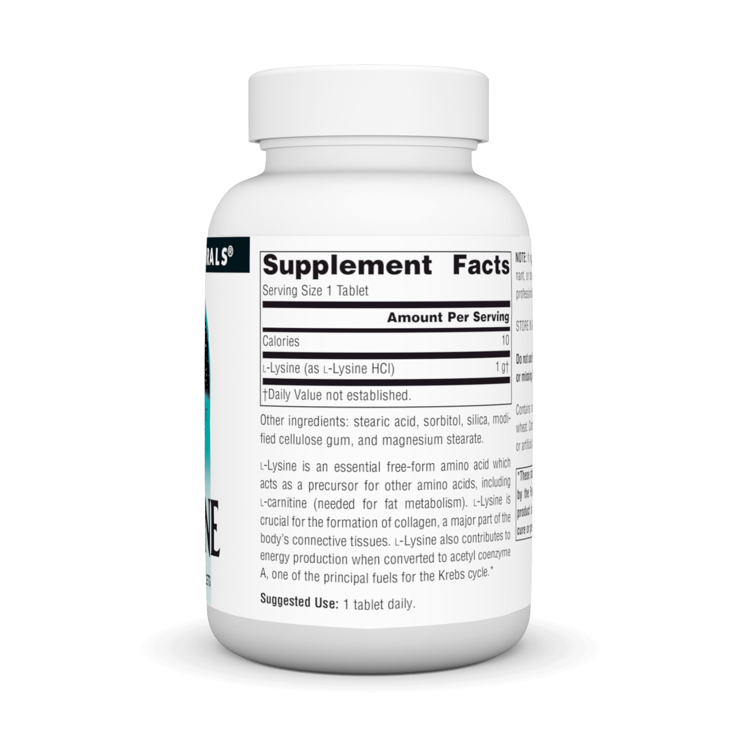 Bottle label detail for Source Naturals L-Lysine Free Form showing 1,000 mg