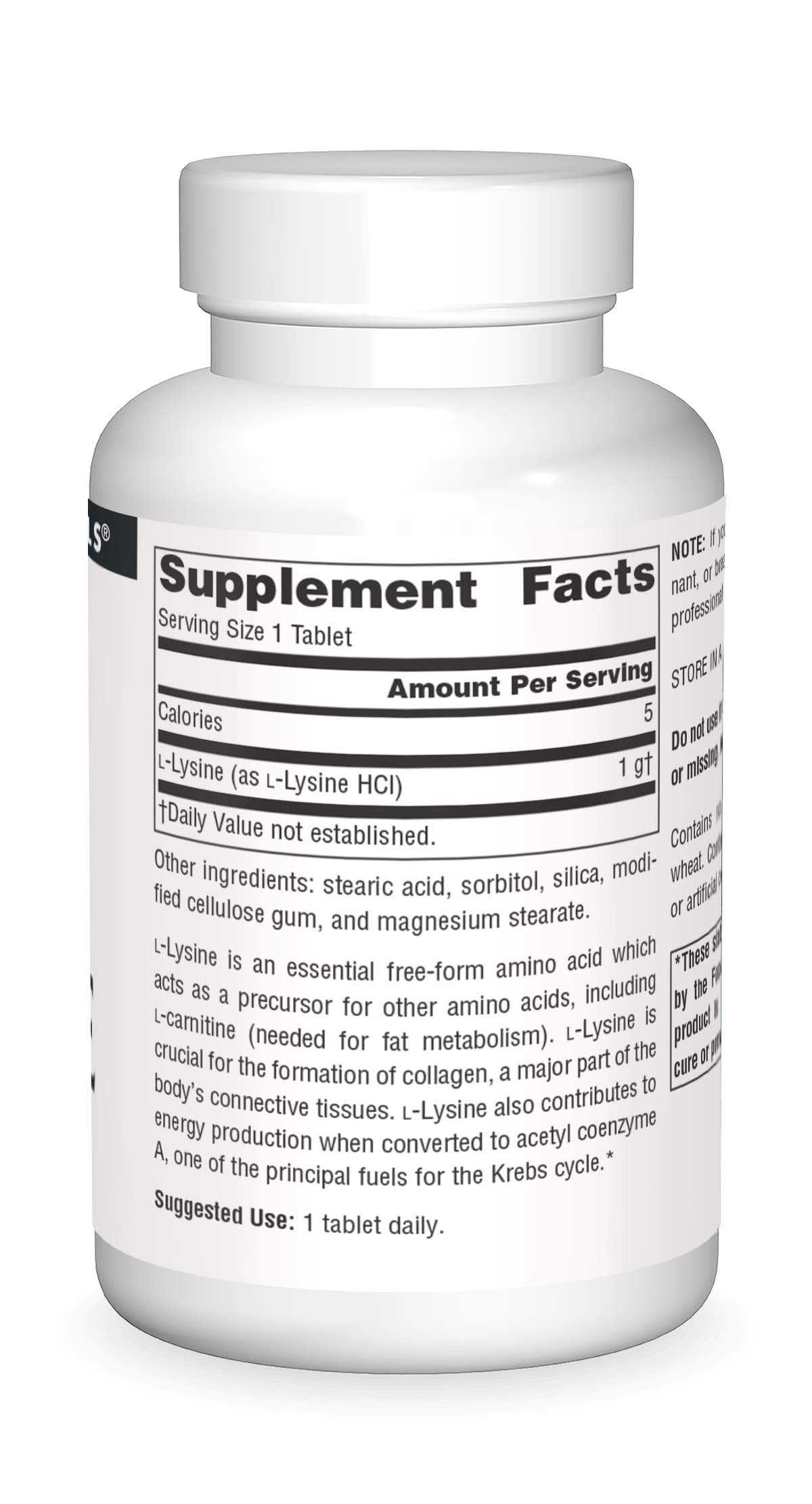 Close-up of L-Lysine tablets from Source Naturals with smooth texture