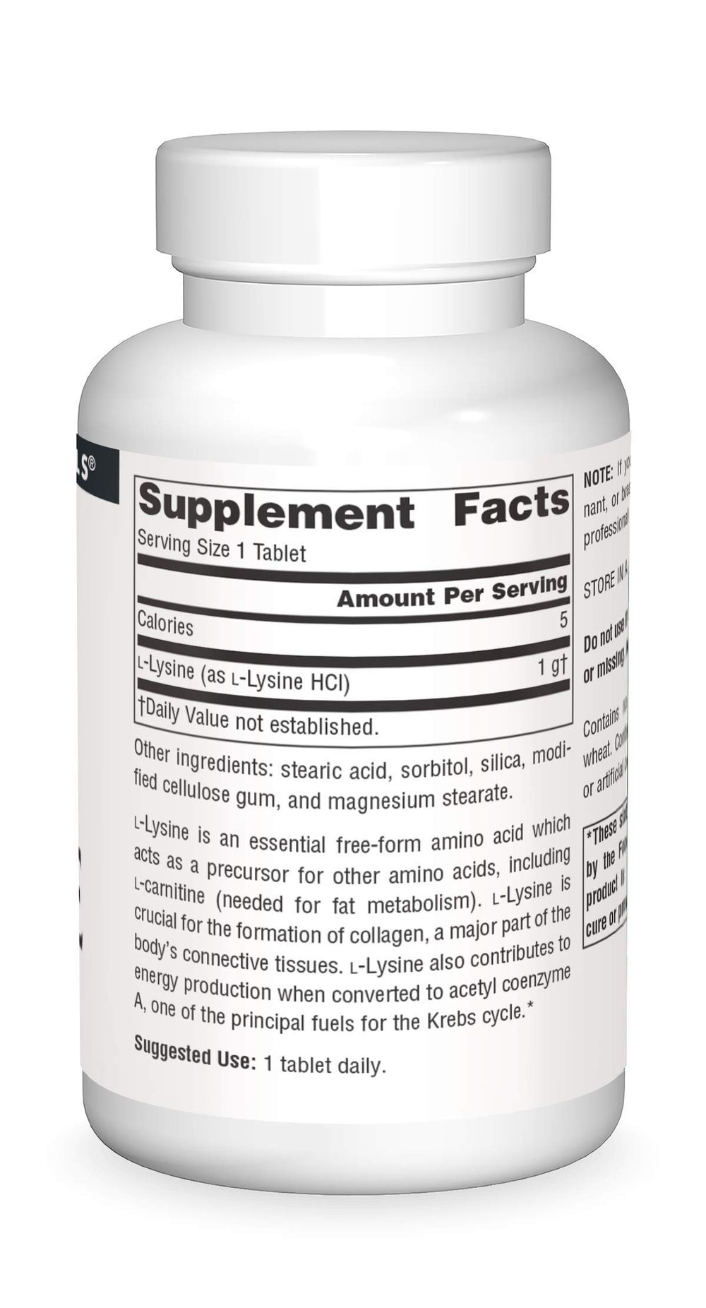 Close-up of L-Lysine tablets from Source Naturals with smooth texture