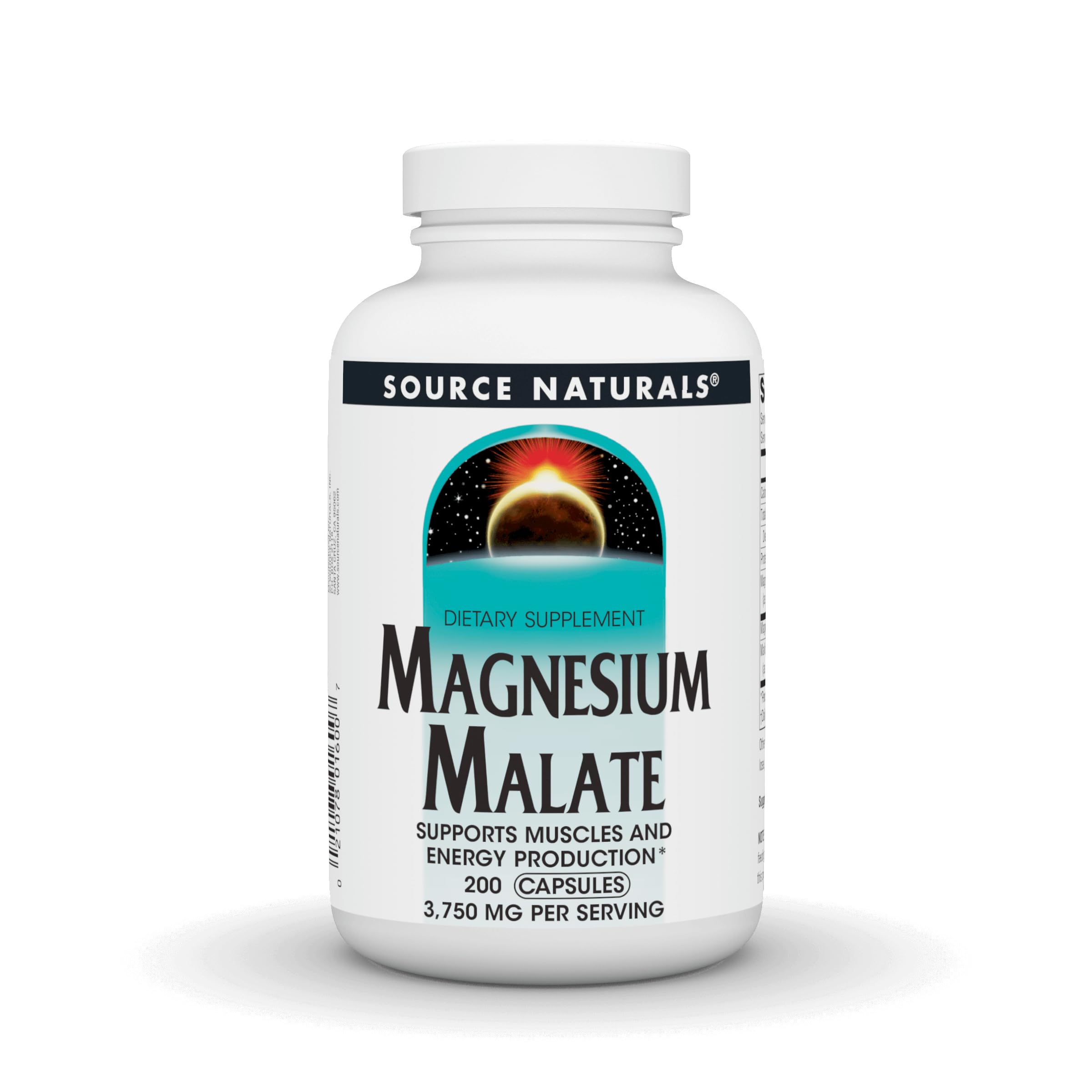 Source Naturals Magnesium Malate bottle cap for easy daily dosing and energy support.