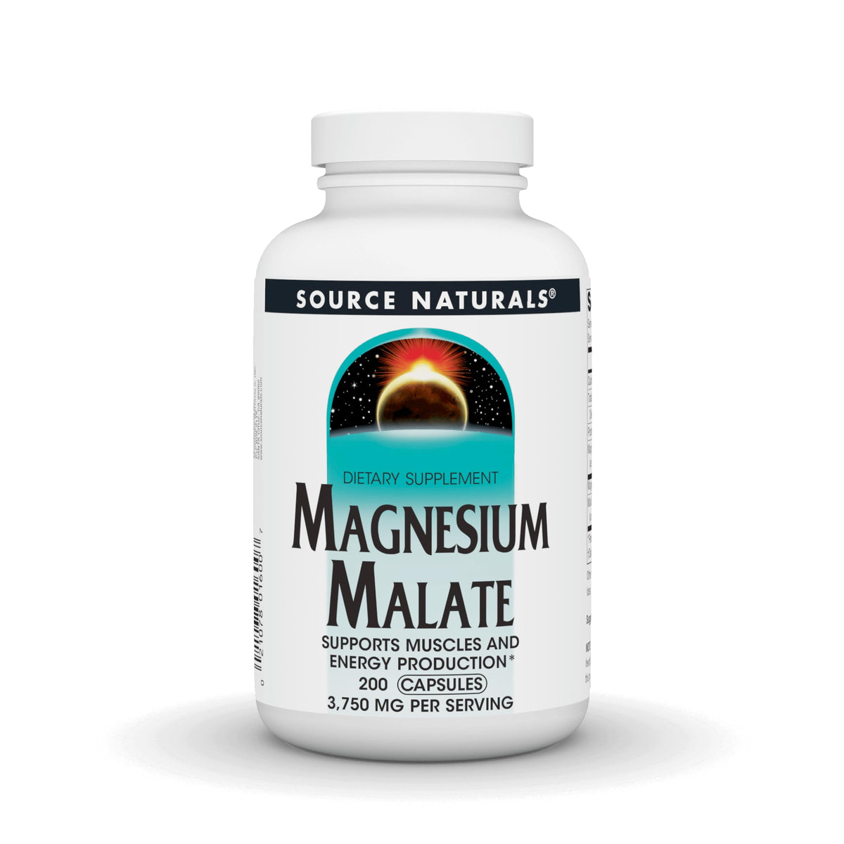 Source Naturals Magnesium Malate bottle cap for easy daily dosing and energy support.