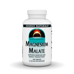 Source Naturals Magnesium Malate bottle label highlighting high potency for daily use.