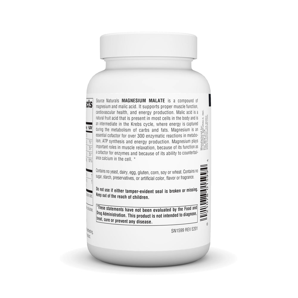 Source Naturals Magnesium Malate capsules shown for easy daily intake.