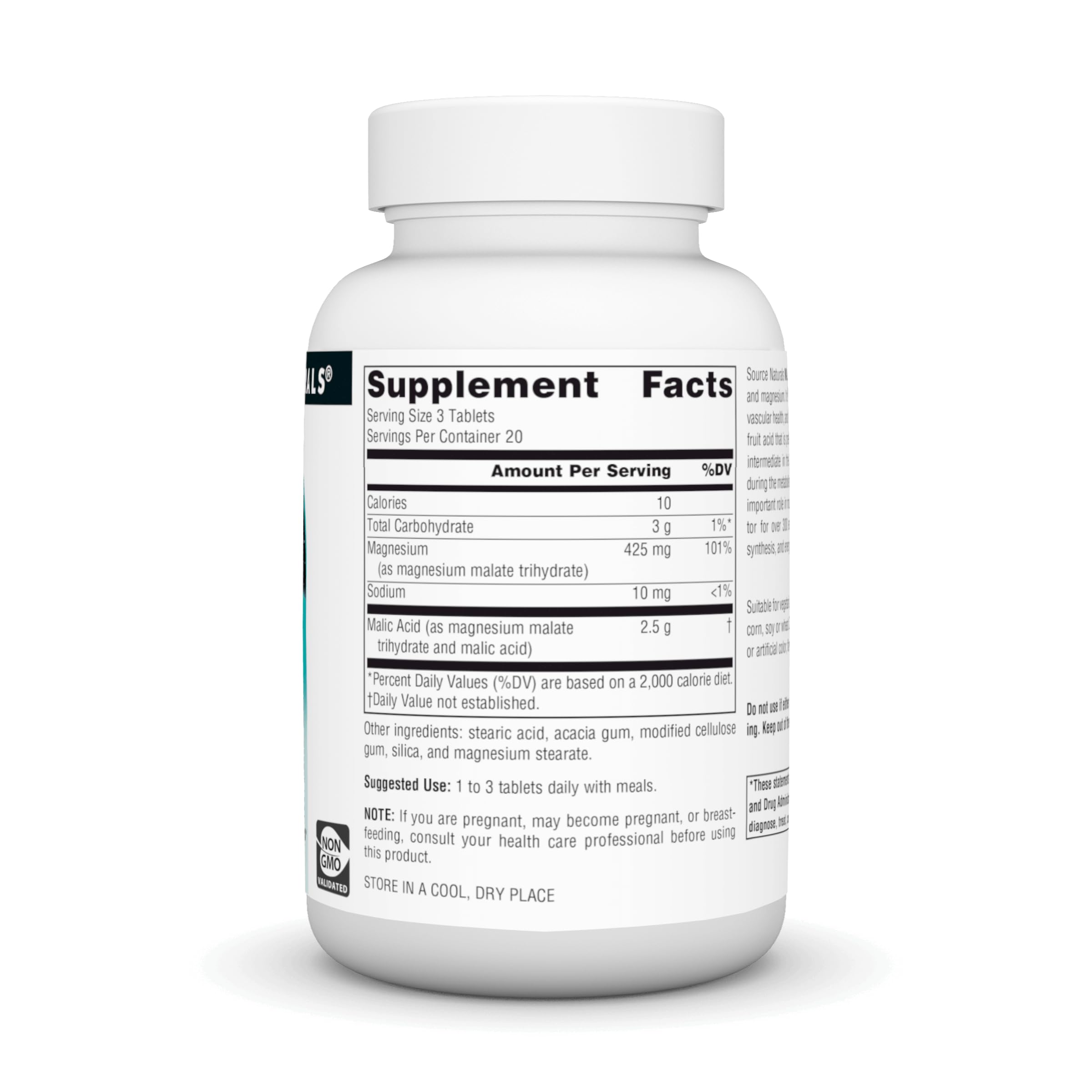 Source Naturals Malic Acid bottle label close-up showing product details