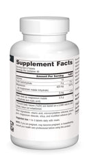 Source Naturals Malic Acid bottle with glass of water, taken with meals.