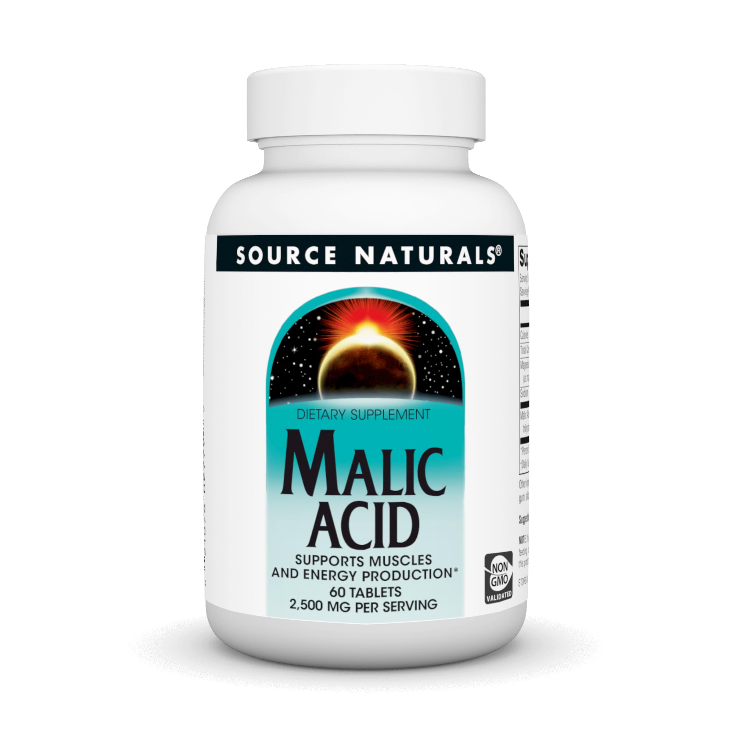 Source Naturals Malic Acid tablets front view highlighting potency and daily use